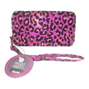 FingerPaints Glitter Leopard Print Wristlet Wallet Pink Black Gold WLT5